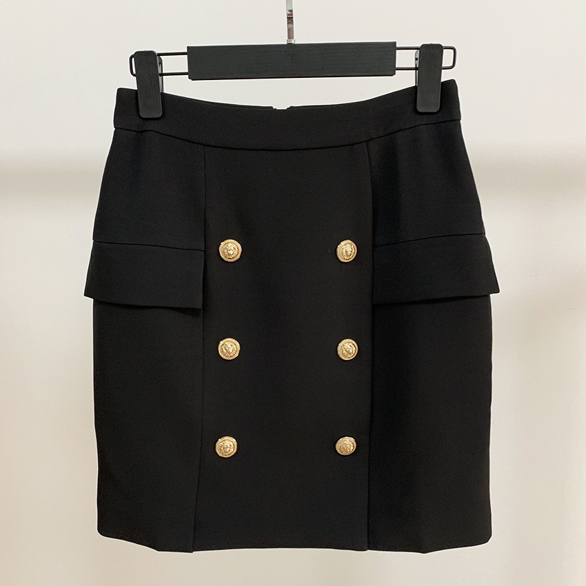 HIGH STREET est Career Skirt Womens Metal Lion Buttons Embellished Mini Skirt 210306