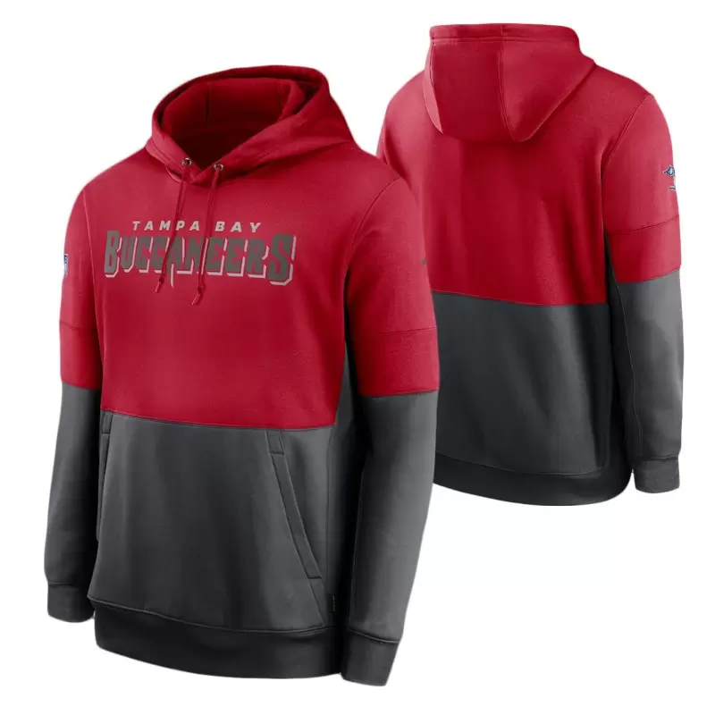 Tampa„Bay„Buccaneers„Men Women Youth Red Charcoal Sweatshirt Sideline Lockup Performance Pullover Football Hoodie