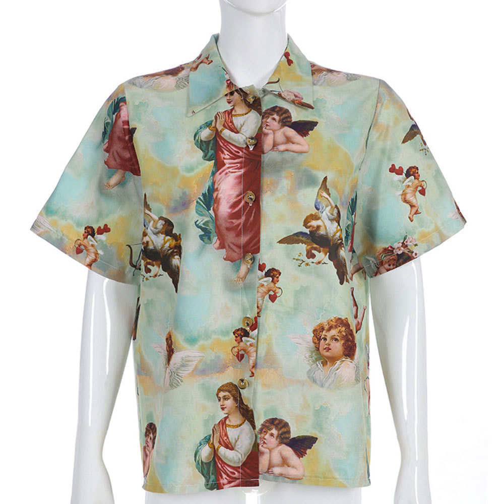 2021 New Vintage Blouse Fashion Angel Print Shirt Casual Short Sleeve Turn Down Neck Streetwear Tops Female Summer Tunic Wizj, As photo
2021 New Vintage Blouse Fashion Angel Print Shirt Casual Short Sleeve Turn Down Neck Streetwear Tops Female Summer Tunic Wizj, As photo