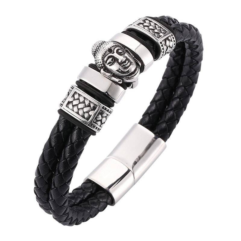 Charm Bracelets Punk Buddha Bracelet Men Trendy Jewelry Black Braided Leather Handmade Stainless Steel Magnetic Clasp Wristband SP0059
Charm Bracelets Punk Buddha Bracelet Men Trendy Jewelry Black Braided Leather Handmade Stainless Steel Magnetic Clasp Wristband SP0059