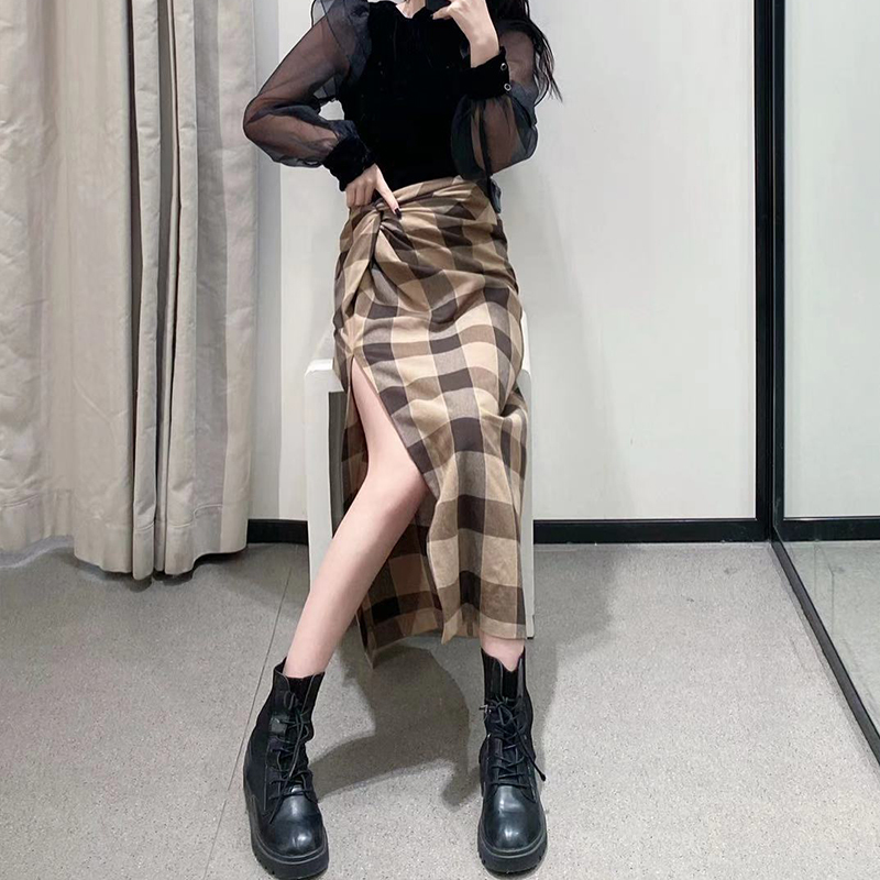 Vintage Elegant Plaid Women Skirts Lady Office Autumn Pencil Long Girls Skirt Female MidCalf Skirts Mujer skirt 210306
