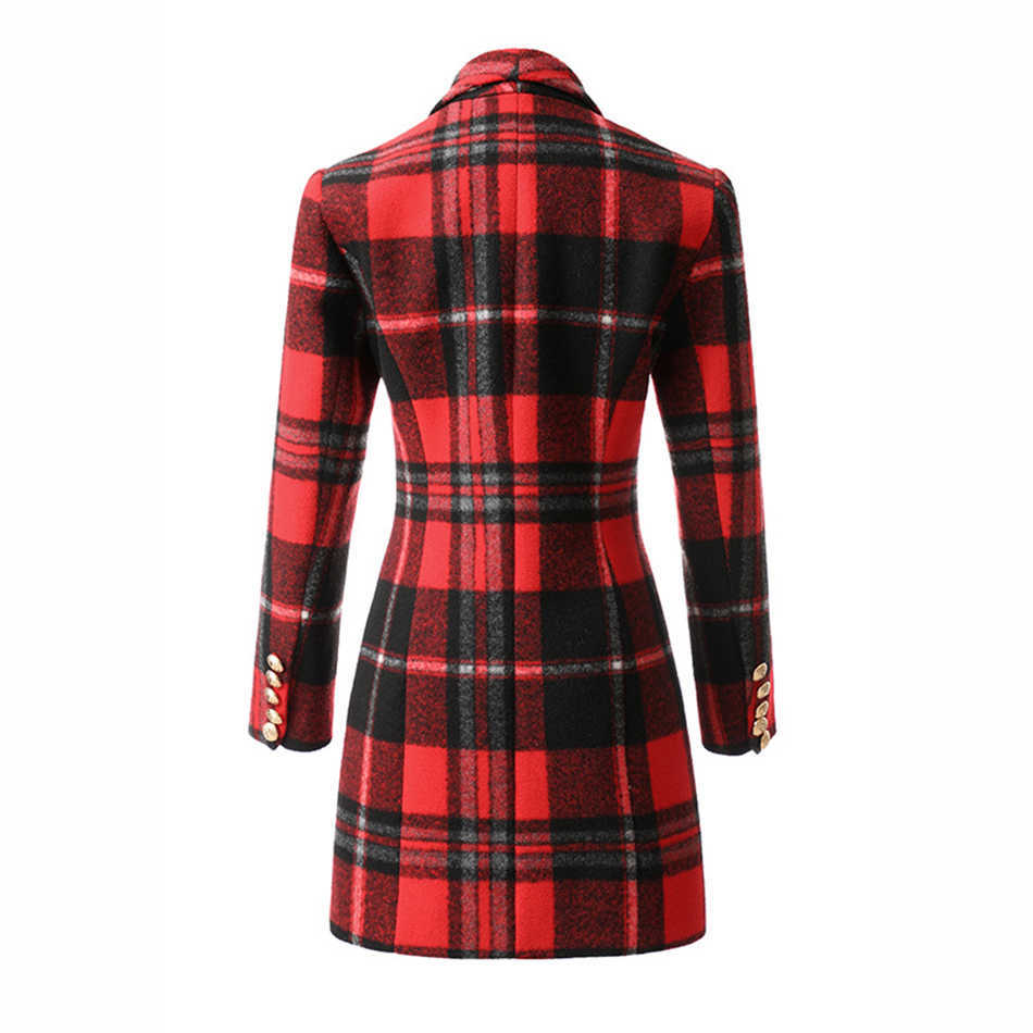 Summer Fashion Coat Ladies Office Plaid Red Slim Double Breasted V-Neck Sexy Women 210525