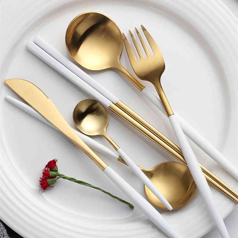 Nordic Portuguese tableware ins style 304 stainless steel golden Western food steak knife and fork net red gift spoon chopsticks
Nordic Portuguese tableware ins style 304 stainless steel golden Western food steak knife and fork net red gift spoon chopsticks