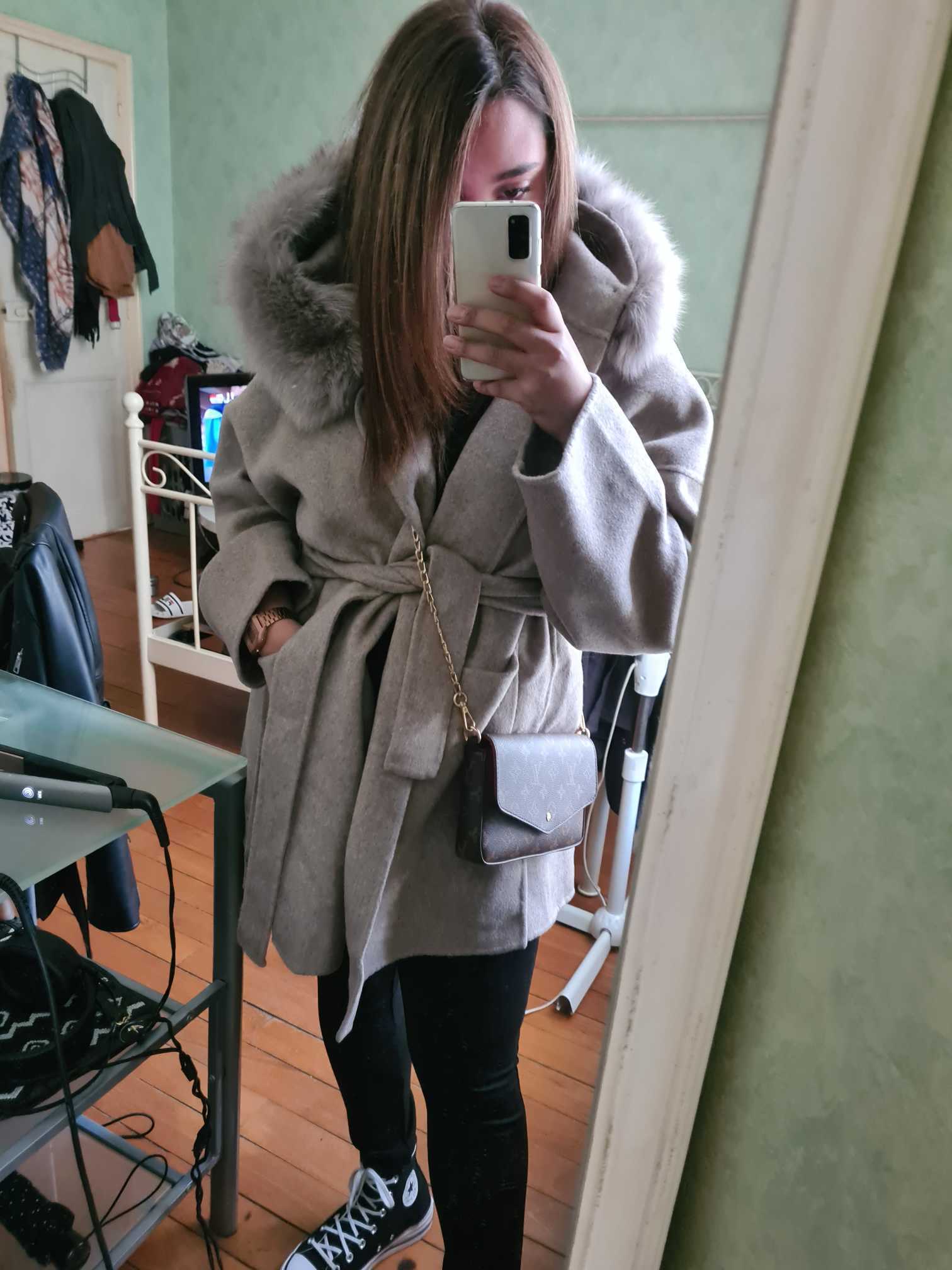 OFTBUY Oversize Loose Cashmere Wool Blends Real Fur Coat Winter Jacket Women Natural Fur Collar Hood Outerwear Belt 211013