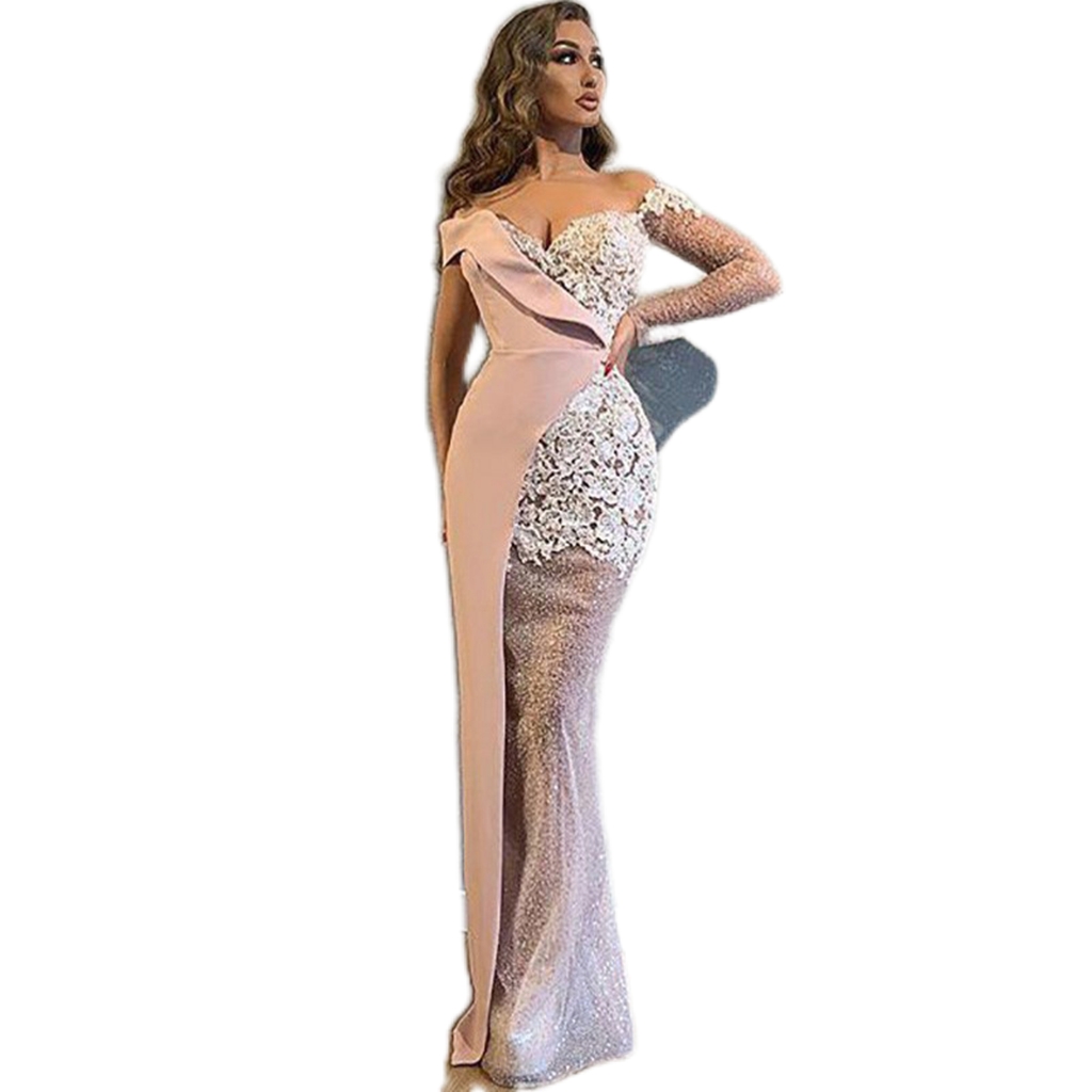 Sexy Mermaid Evening Dresses With Off-shouder Strapless Applique race Formal Party Prom Dress For Arabic Women Vestidos De Novia