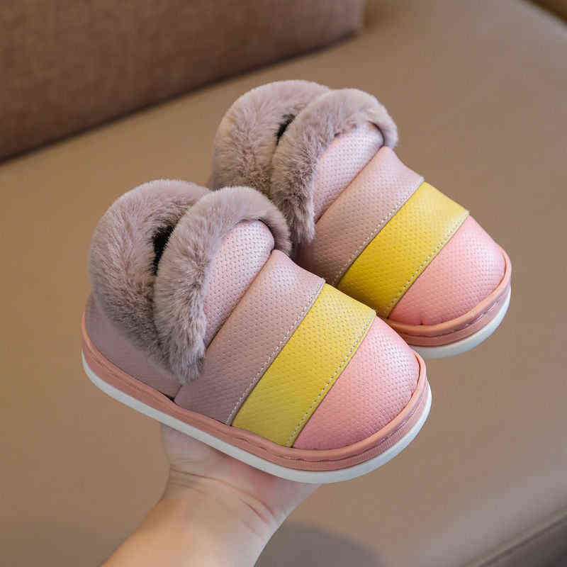 Children Slippers Winter Indoor Flannel Solid Plush Home Shoes for Baby Girls Boys Toddler Soft Warm Non Slip Kids House Slipper 211119