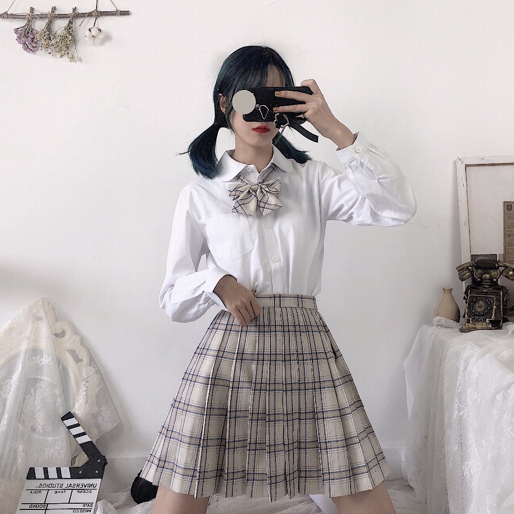 Japanese Preppy Style Orthodox Pleated Skirt School Student JK Uniform Short Skirts Grid Hight Waist Women's Pocket Bust skirt 210306
