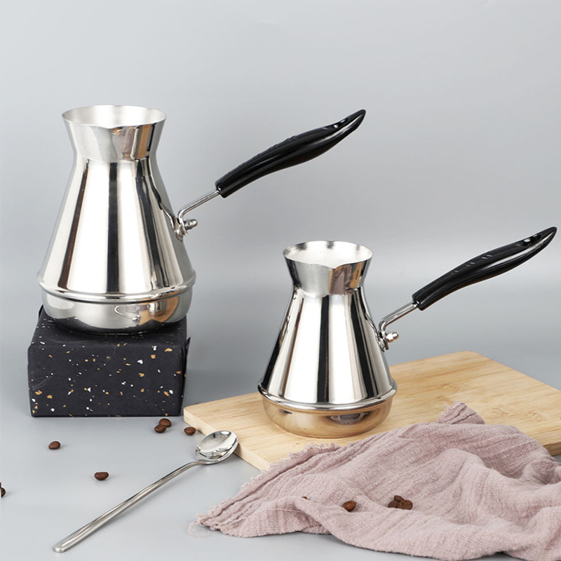 Turkish Coffee Pot Cezve Ibrik Stainless Steel Long Handle Finjan Milk Butter Melting Jug 250/350/550/650ml 220301