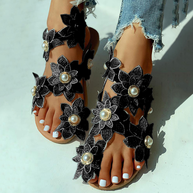 New Summer Ladies Shoes Women Sandals White Floral Flat Sandals Women Bohemian Casual Beach Shoes For Woman 210225