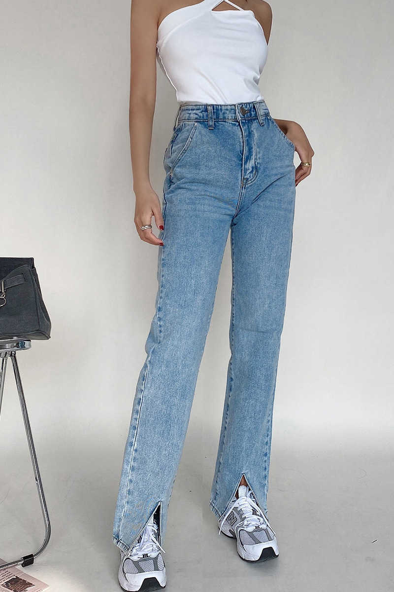 Mom Jeans Woman High Waist Black Blue Denim Pants Taille Haute Jeansy Straight Wide Leg Streetwear 90s style Vintage Donna 210616