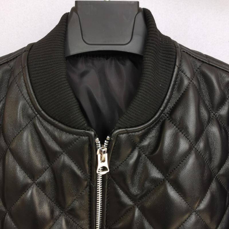 Men's Leather & Faux Early Winter Deep Autumn Warm Genuine Jacket Men Quilted Plaid Soft Sheepskin Coat Man Asian Size 4XL M264