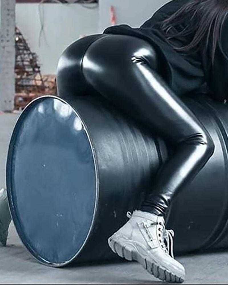 Women Fashion Casual Pu Pants Women Trousers Pencil Pants Faux Leather Plus size 3XL4XL5XL High Waist PU Leather Slinky Pants 210716