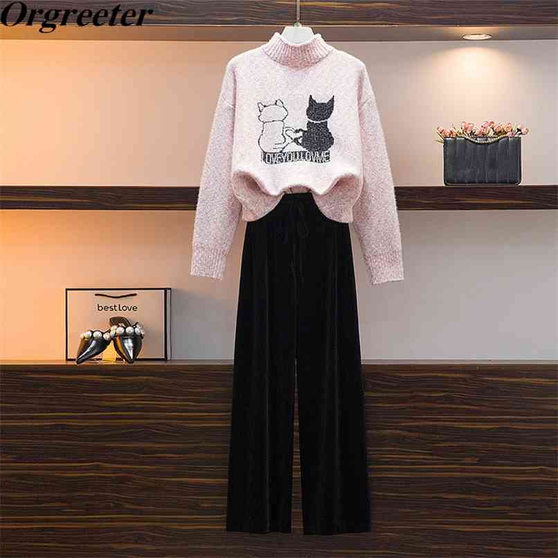 Loose Casual Home Sweater and Velvet Pants Two-piece suit Women Cartoon cat print Turtleneck Elastic waist Set 210602, Only sweater
Loose Casual Home Sweater and Velvet Pants Two-piece suit Women Cartoon cat print Turtleneck Elastic waist Set 210602, Only sweater