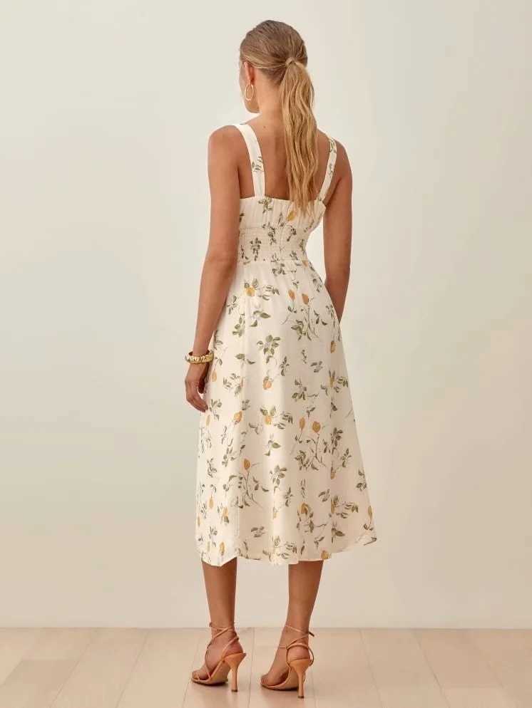 DEAT Women Printing Sling Dress Slash Neck Sleeveless Arrivals Lady Sexy Fashion Temperament Spring Summer 11D1694 210709