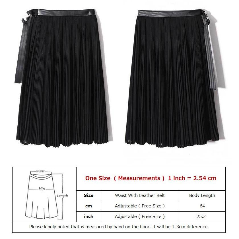 Japanese Style Woman Solid Black Chiffon Pleated Skirt Adjustable Leather Belt High Waist Split Girls Midi Casual Skirts 876 210306