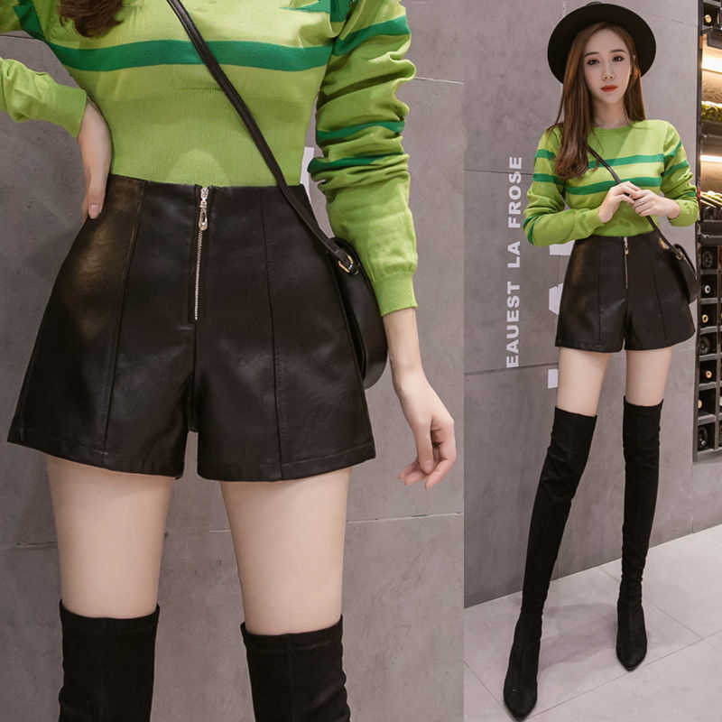 High Waist Shorts Woman Girls A-line Elegant Leather Short Bottoms Casual Loose Autumn Winter Women 210714