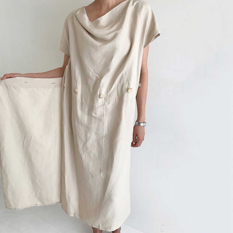 Irregular Midi Dress Women High Waist Sweet Vestidos Pleated Button Office Lady Elegance Summer OL Long 210601
