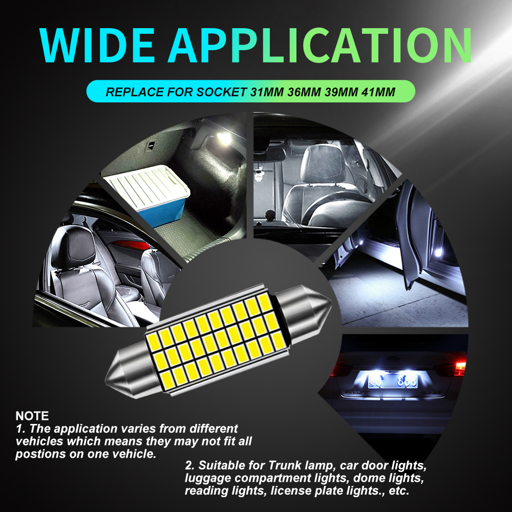 Car Festoon LED Bulb Super Bright Lights 31mm 36mm 39mm 41mm 3014 SMD C5W C10W SUV License Plate Light Auto Interior Reading Dome Lamp Door Lamps