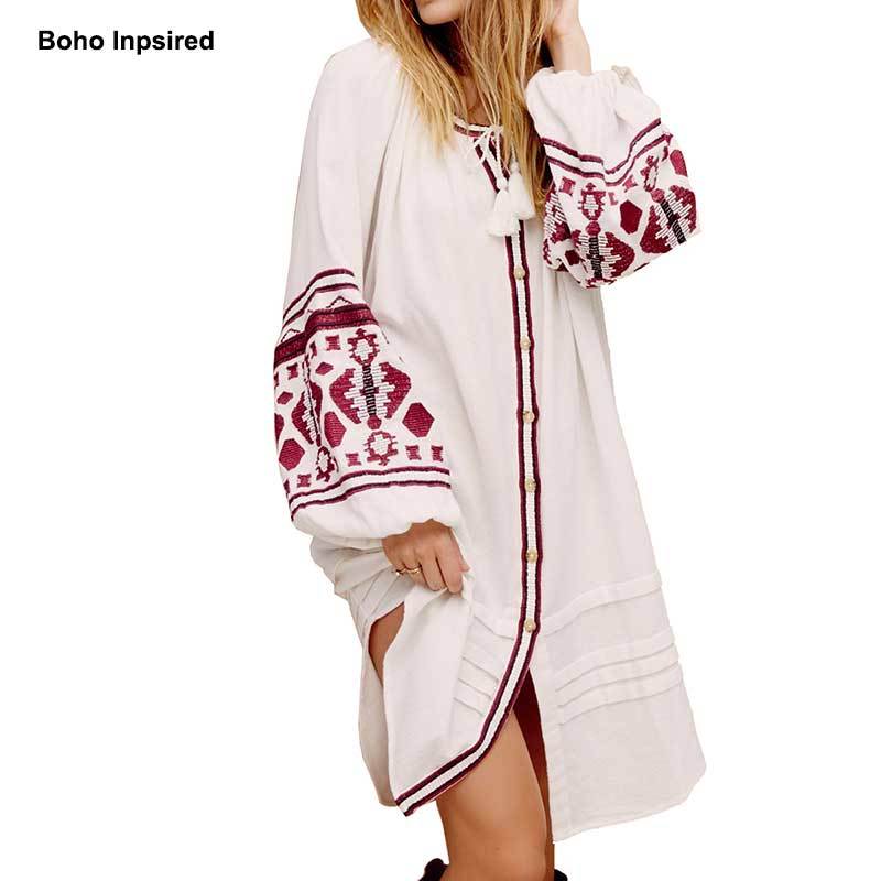 BOHO INSPIRED women long blouses shirts lantern sleeve embroiderd tassel plus size blouse tops summer female tops hippie blusas 210225
