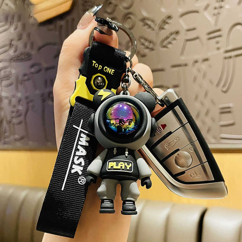 Cartoon Play Lightning Bear Keychain Cute PVC Astronaut Bear Doll Keyring Bag Pendant Couple Car Keyholder Creative Accessories G1019