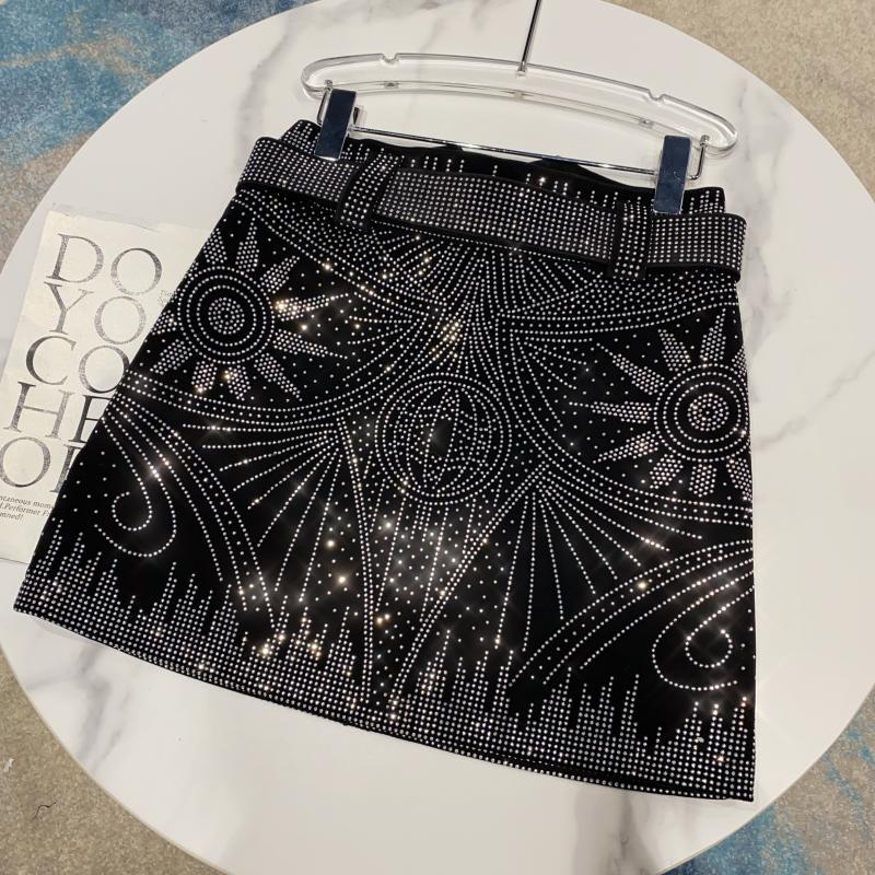 DEAT Autumn Winter New Arrvials Rhinestone Diamonds Decoration Black Short Mini Skirt With Belt Women Streetwear MK571 210311