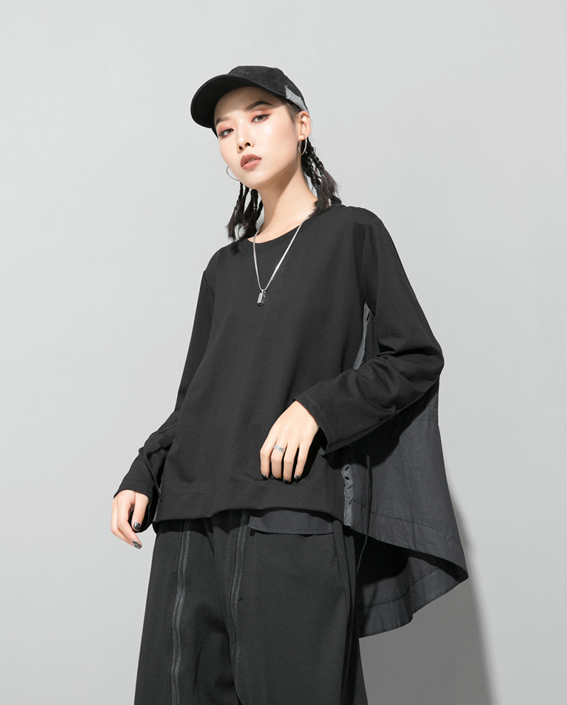[EAM] Loose Fit Black Back Long Oversized Sweatshirt New Round Neck Long Sleeve Women Big Size Fashion Spring Autumn LJ201130