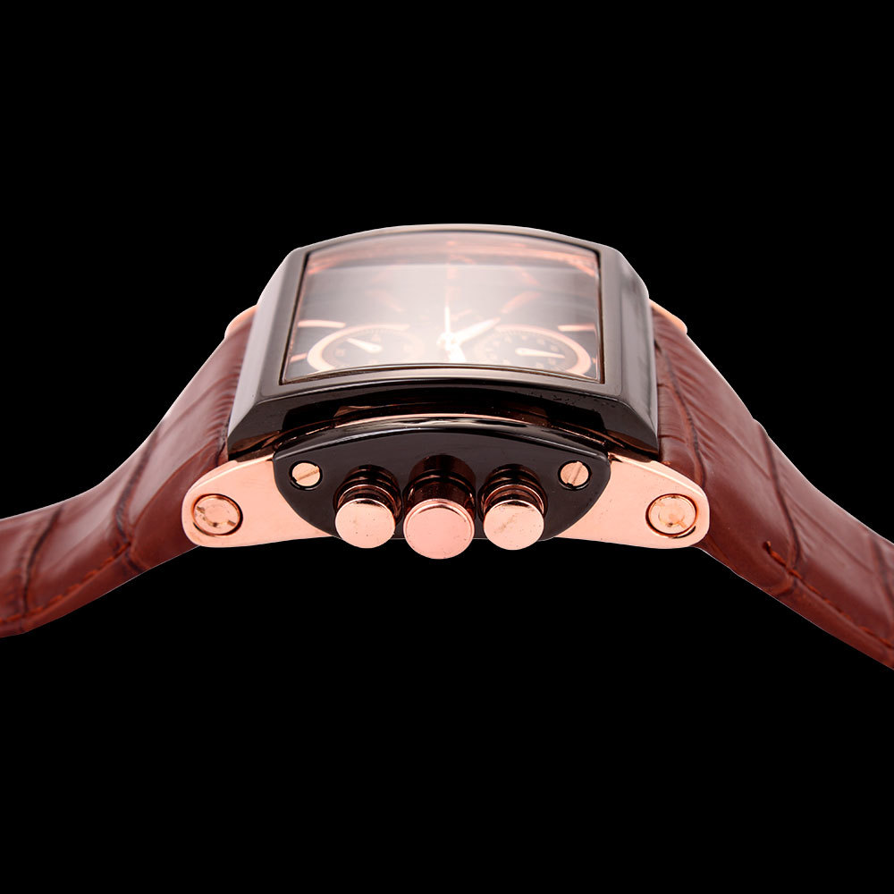 BOAMIGO men quartz watches large dial fashion casual sports watches rose gold sub dials clock brown leather male wrist watches 210310