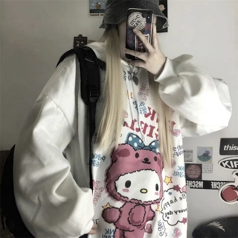 HOUZHOU Anime Hoodie Women Autumn Kawaii Fashion Sweatshirt Women Korean Long Sleeve Print Tops Vintage Oversized Cute Hoodie 201212