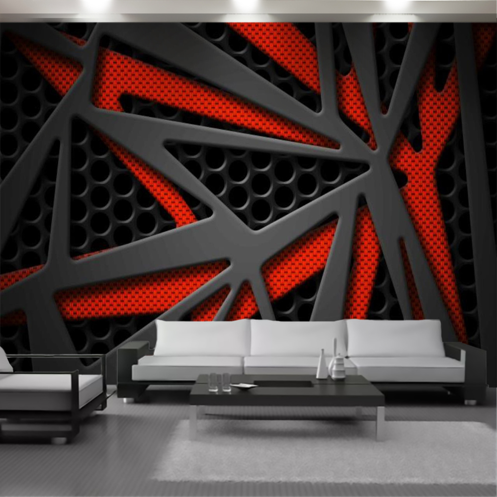 3d Wallpaper Living Room Printed Mural Wallpapers Red Gray Lines Geometric Shapes