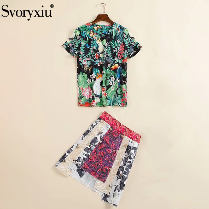 Svoryxiu Women's Summer Fashion Short Sleeve T Shirts High Quality Beaded Jungle Animal Print Plus Size Casual Tops Tees Female T200512