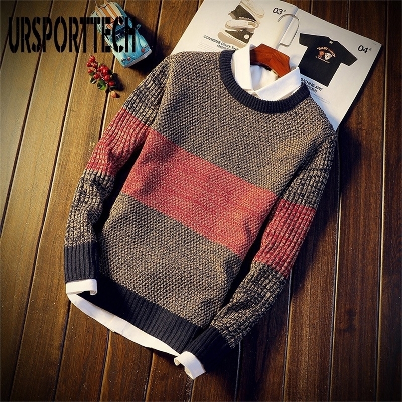 Autumn Casual Men's Sweater O-Neck Striped Slim Fit Knitted Mens Sweaters Pullovers Knittwear Pullover Men Pull Homme M-XXL 201022