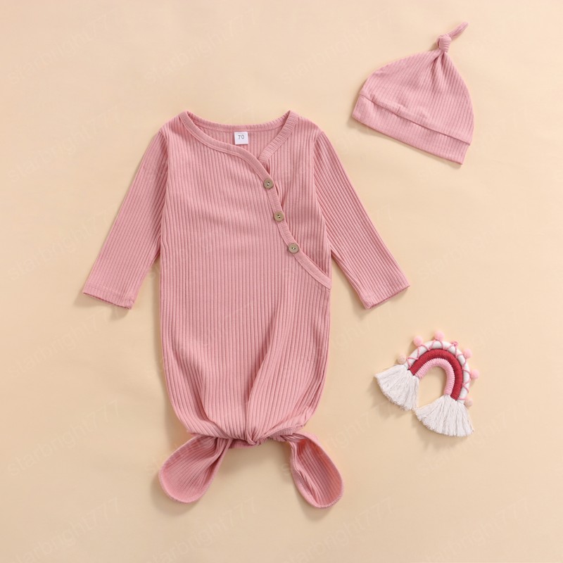 Fall Newborn Baby Boys Girls Sleeping Bag and Cap Solid Color Long Sleeve Toddler Swaddle Wrap Blanket Bedding Clothes