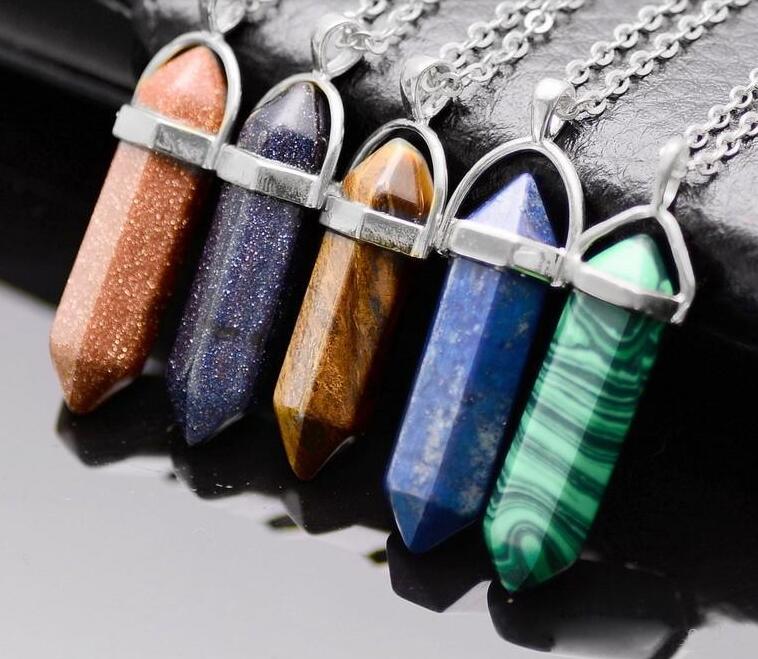 Pendant Necklace Crystals Amethyst Rose Quartz Bead Chakra Healing Point Women Men Natural Stone Pendants Leather Necklaces GC418