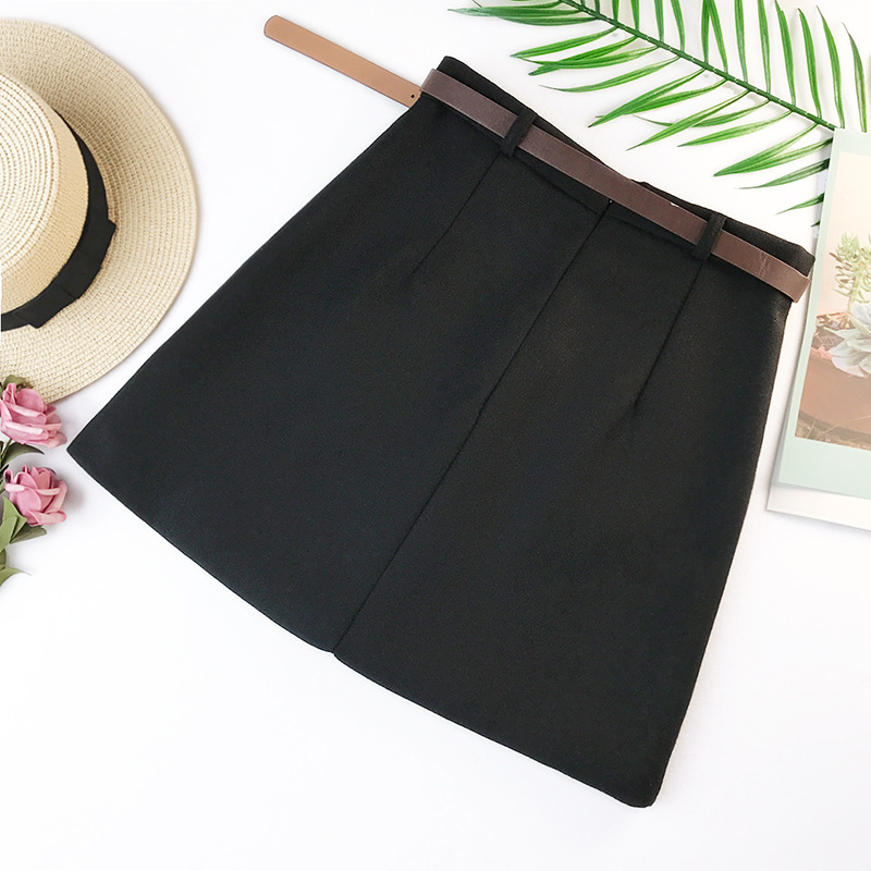 2021 Spring New Arrival Vintage Temperament High Waist A-line Office Skirts Womens With Belt Woolen Mini Skirt Free Shipping 210309
