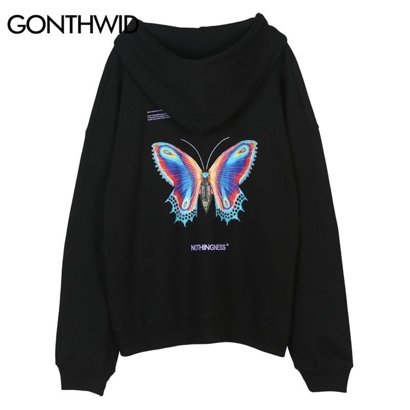 GONTHWID Colorful Butterfly Effect Print Hooded Sweatshirts Hoodies Streetwear Mens Hip Hop Fashion Casual Pullover Hoodie Tops 201020