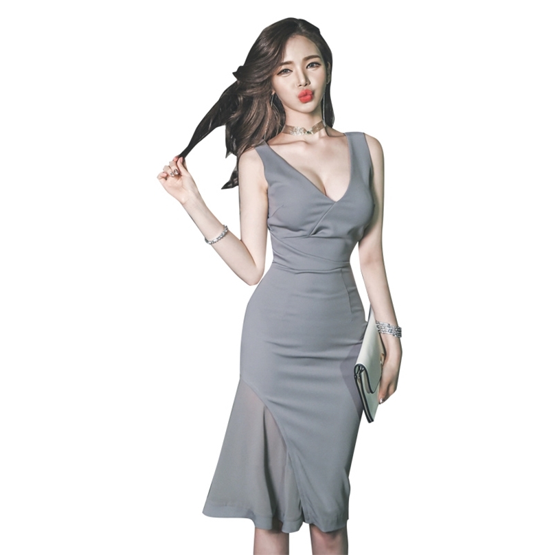 Office Midi Dress for women Summer Korea Gray Sleeveless V neck Sundress Sexy ladies formal Bodycon Dresses 210602
Office Midi Dress for women Summer Korea Gray Sleeveless V neck Sundress Sexy ladies formal Bodycon Dresses 210602
