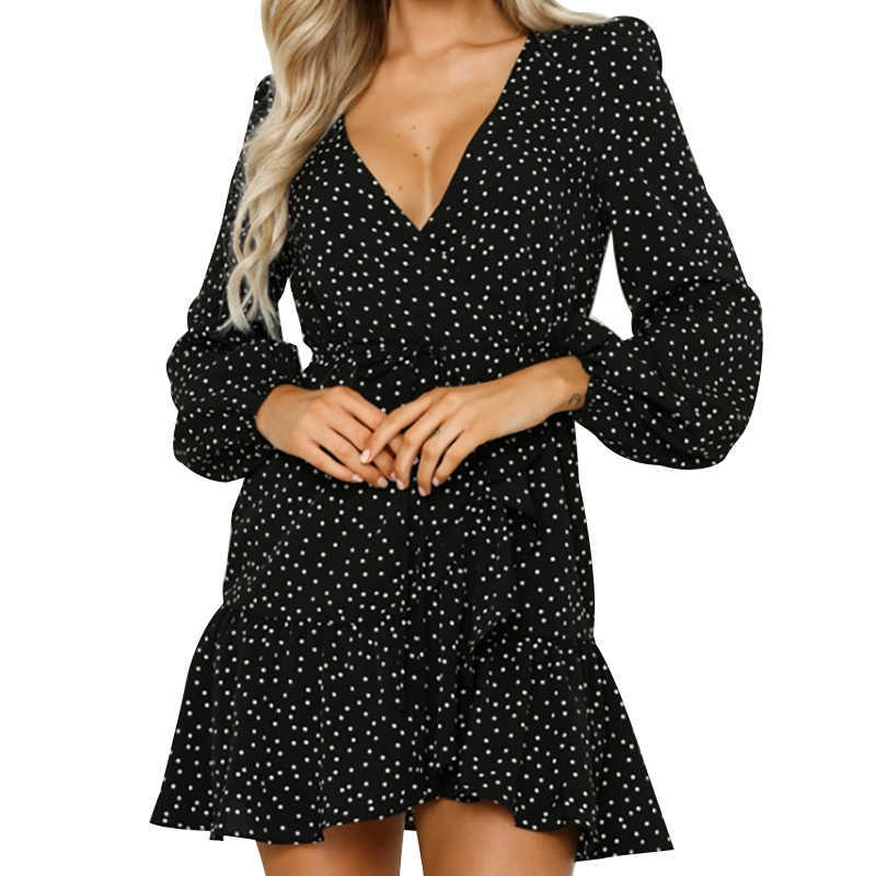 Fashion Spring Autumn Women Dress Sexy V-Neck Long Sleeve Ruffle Polka Dot Boho Lady Mini Dresses Vestidos W150 210526, Black
Fashion Spring Autumn Women Dress Sexy V-Neck Long Sleeve Ruffle Polka Dot Boho Lady Mini Dresses Vestidos W150 210526, Black
