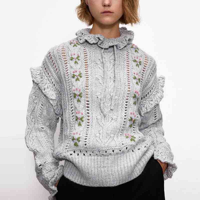 Women Casual Design Turtleneck Sweater Ruffles Long Sleeve Embroidered Floral Hollow Out Pullovers Crochet WB3000 210525, Gray
Women Casual Design Turtleneck Sweater Ruffles Long Sleeve Embroidered Floral Hollow Out Pullovers Crochet WB3000 210525, Gray