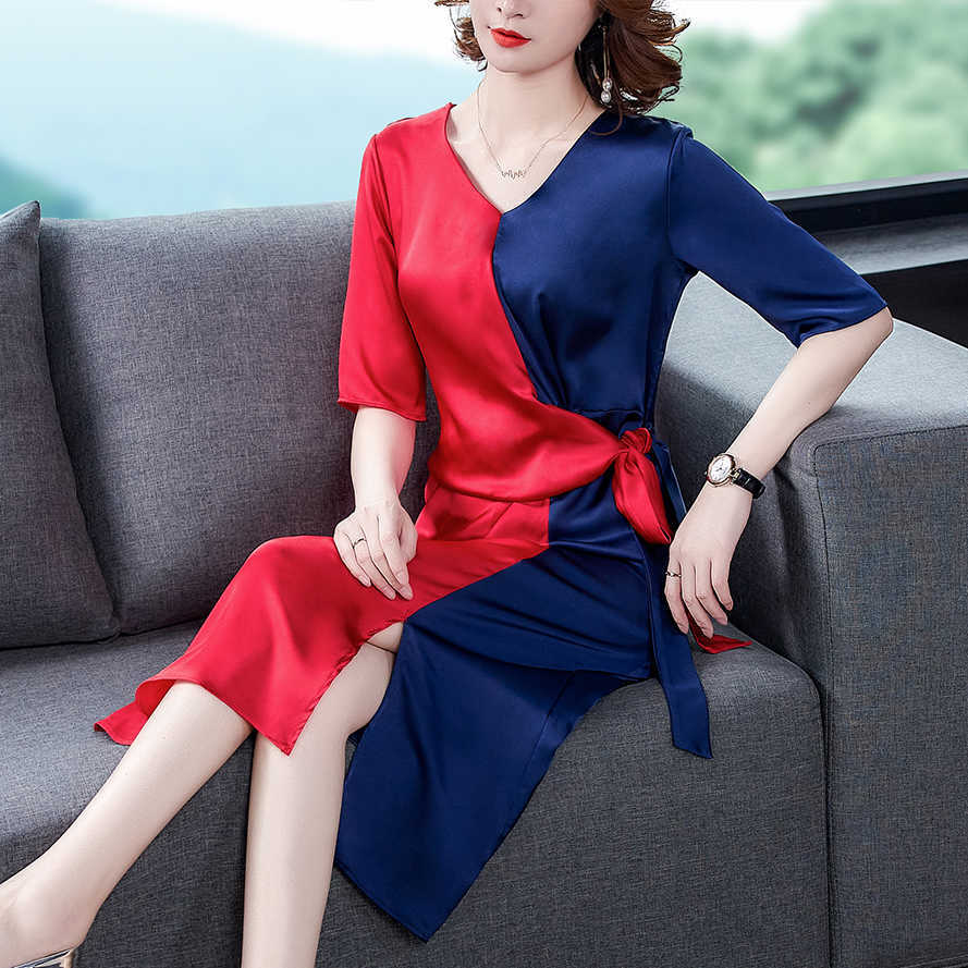 Korean Silk Dres Satin es Woman High Waist Plus Size V Neck Patchwork es Vestidos Verano 210604, Red
Korean Silk Dres Satin es Woman High Waist Plus Size V Neck Patchwork es Vestidos Verano 210604, Red
