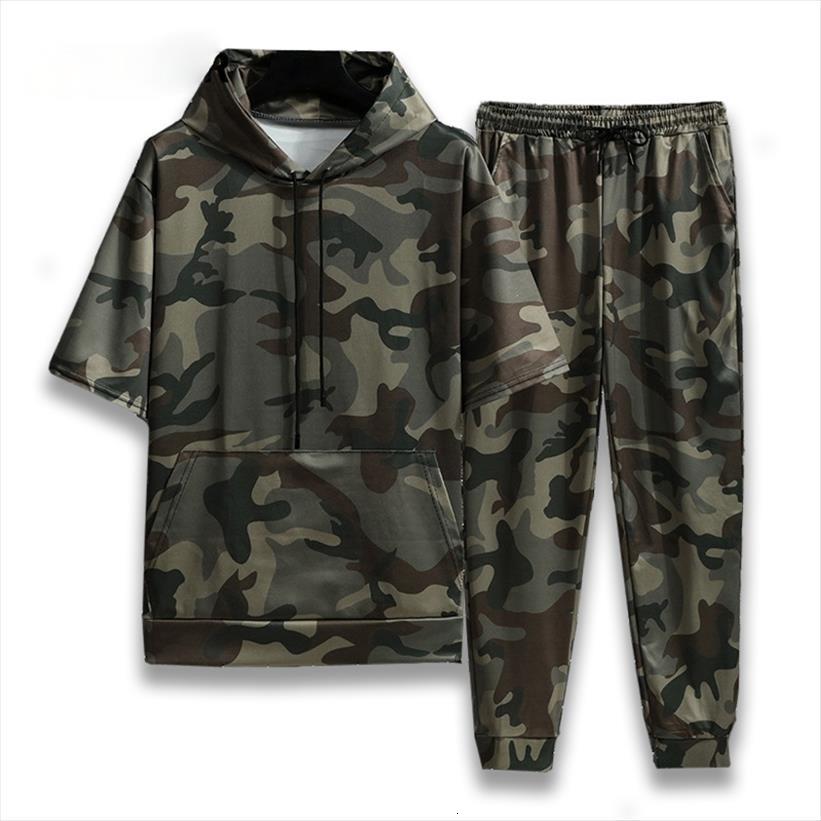 spring summer camouflage suit sports mens tracksuit fitness short sleeve hoodie trousers men 2 pieces casual outdoor fashion shorts, Gray 
spring summer camouflage suit sports mens tracksuit fitness short sleeve hoodie trousers men 2 pieces casual outdoor fashion shorts, Gray