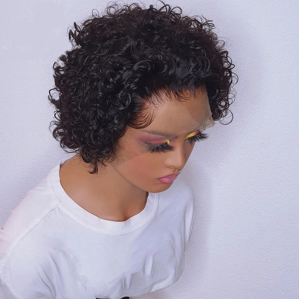 Natural Brazilian Short Curly Wig Deep Wave Bob Synthetic Lace Front Pre Plucked Wigs For Black Women