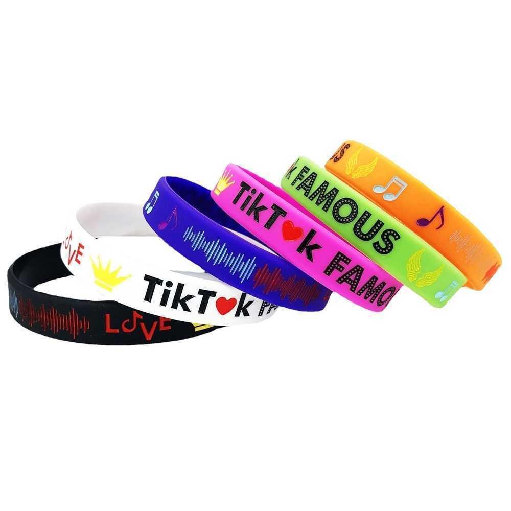 Fashion Tik Tok Children's Silicone Bracelet Colorful Letters Printed Tiktok Kids Candy Colors Rubber Wrist Band Halloween Accessories Toys