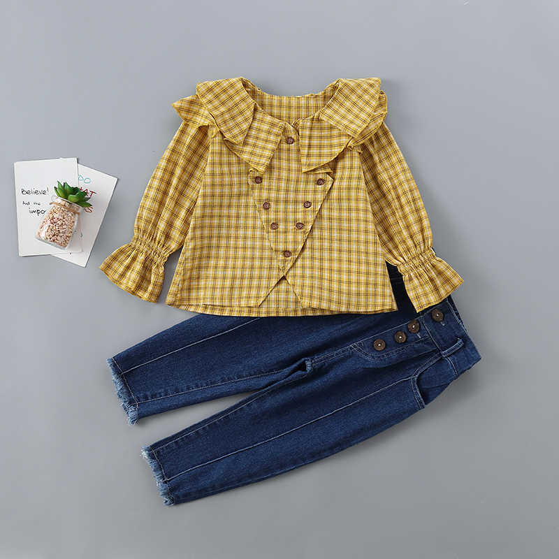 2-7 years high quality girl clothing set spring autumn fashion plaid shirt +denim pant kid children girls 210615, Green
2-7 years high quality girl clothing set spring autumn fashion plaid shirt +denim pant kid children girls 210615, Green