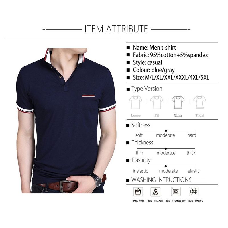 BROWON Casual Summer Short Sleeve T-shirt Turn-down Collar Business Formal T-shirt Slim Fit Men Clothes Plus Size 210225