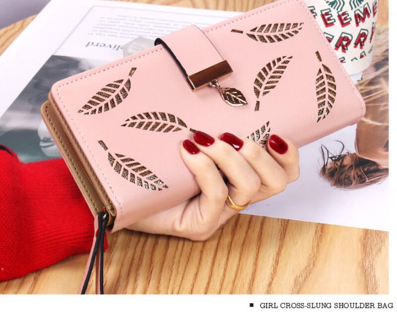 HBP 2020 new ladies wallet hollow leaf wallet wallet Korean version two fold zipper long card bag clutch