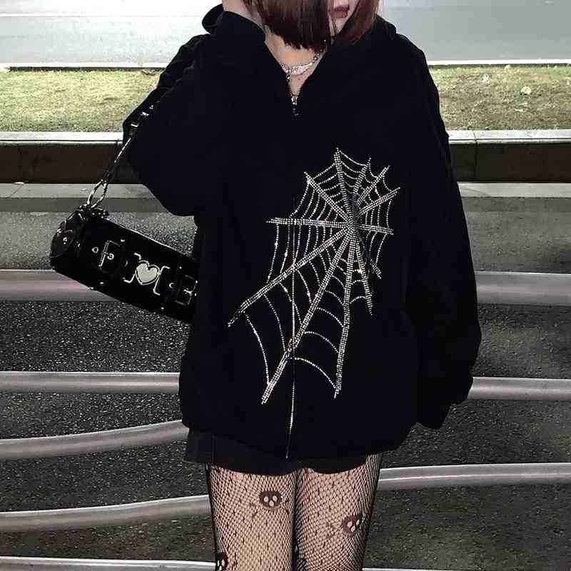 2021 Gothic Rits Hooded Sweater Y2K Vest 2000S Rhinestone Spider Web Loss Jas Korean Goth Harajuku Overjas Women, Black
2021 Gothic Rits Hooded Sweater Y2K Vest 2000S Rhinestone Spider Web Loss Jas Korean Goth Harajuku Overjas Women, Black