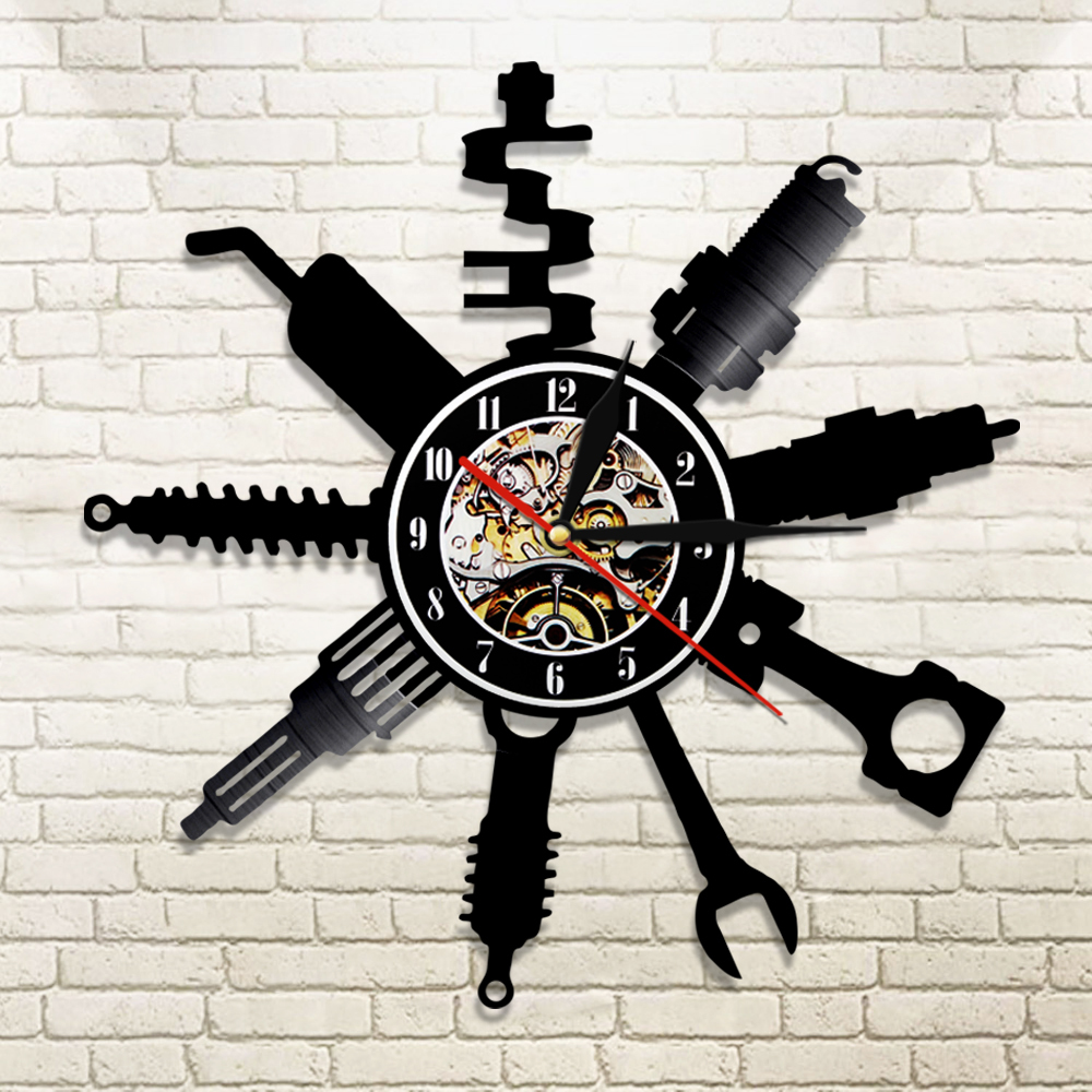 Auto Repair Shop Wall Sign Decorative Modern Wall Clock Car Mechanic Service Workshop Vinyl Record Clock Garage Repairman Gift 210309