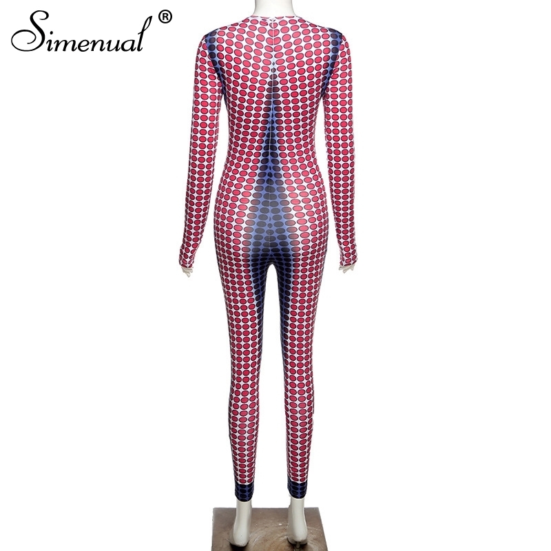 Simenual Fitness Sporty Long Sleeve Bodycon Jumpsuits Fall Women Clothing Active Wear Casual Print One Piece Outfits Slim 201007