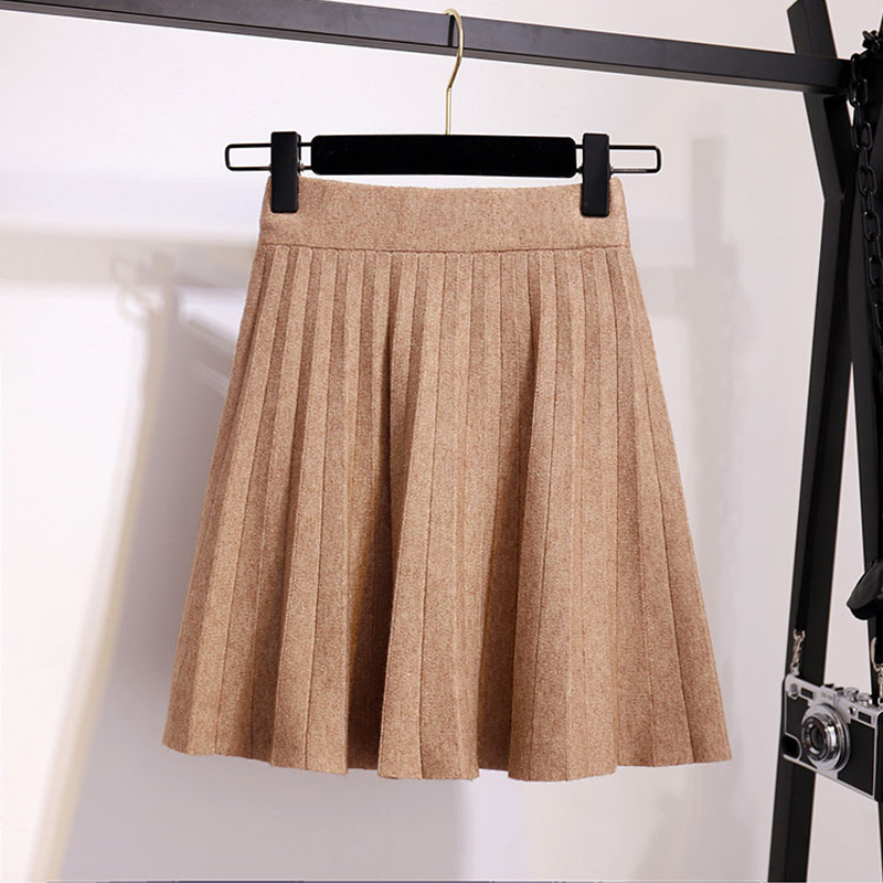 Surmiitro Knitted Pleated Mini Skirts Women Autumn Winter Casual Ladies Elastic High Waist Korean A Line Skirt Female 210306