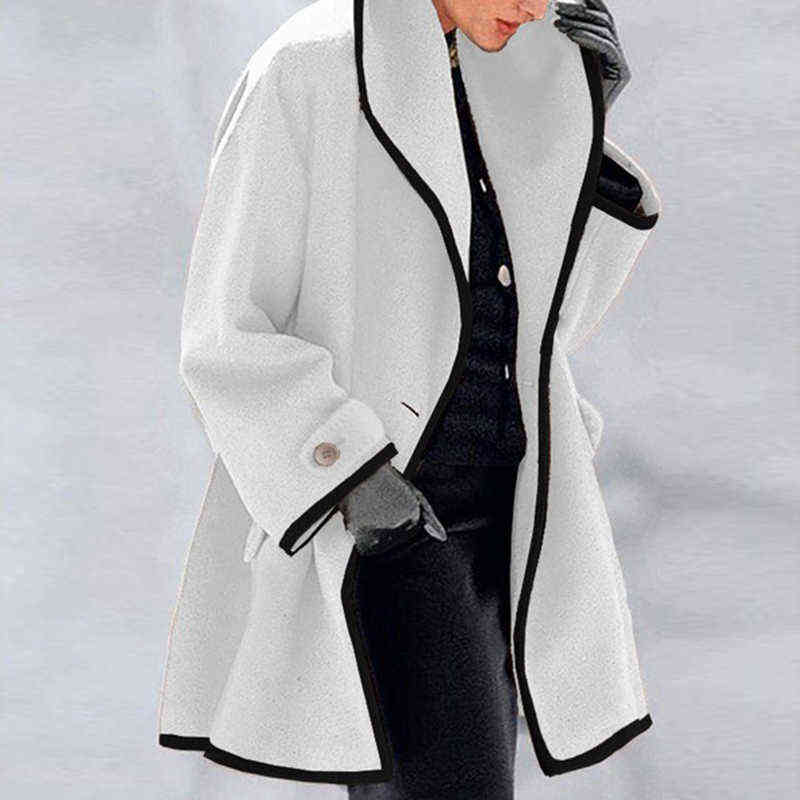 Large Size Womens Winter Wool Coat Men Casual Trench Jacket Solid Color Long Sleeve Chic Outerwear Ladies Overcoat Autumn Coat 211130